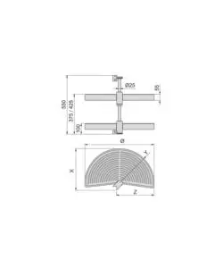 Cestello girevole mezza luna grigio, per moduli 90 cm